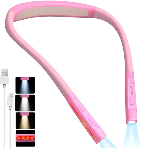 TROND LED Neck Reading Light, 3 Color 3 Brightness Book Light for Reading in Bed, 1000mAh Rechargeable Lamp, Flexible Arm with Outdoor Warning Lamp, Eye-Caring for Crochet, Travel, Book Lovers Gifts - color: Rose Pink