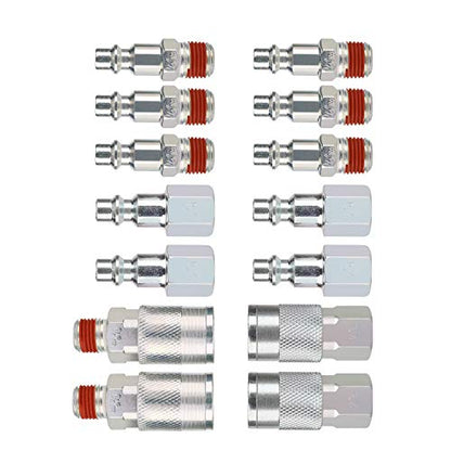 Air Compressor Accessories Fittings, 1/4''NPT Quick Connect Air Coupler and Plug Kit, I/M Type, 14 Pieces Air Tools Fittings Set