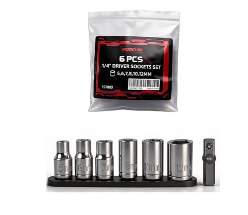 IRONCUBE 6 Pcs Scoket Set, 1/4" Drive, 5-6-7-8-10-12mm with 1 Pcs Adpter for Interchangeable Ratchet Screwdriver Set - style: 6-Piece Sockets