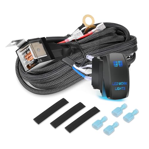 Wiring Harness 2 Lead, Niwaker Nylon Wire Harness Kits for LED Light Bar LED Pods Work Lights Fog Lights 12V 40A Wiring with Rocker Switch Relay Fuse Compatible with Truck UTV ATV SUV Off Road RV Boat