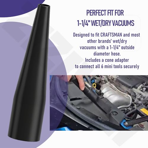 1-1/4" Micro Cleaning Wet Dry Vac Nozzle Kit, 6-Piece Attachments for Compact Wet Dry Shop Vacuum, Industrial-Grade Shop Vacuum Accessories for Intricate and Detail Cleaning CMXZVBE38668