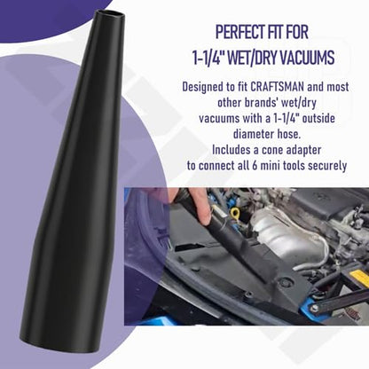 1-1/4" Micro Cleaning Wet Dry Vac Nozzle Kit, 6-Piece Attachments for Compact Wet Dry Shop Vacuum, Industrial-Grade Shop Vacuum Accessories for Intricate and Detail Cleaning CMXZVBE38668