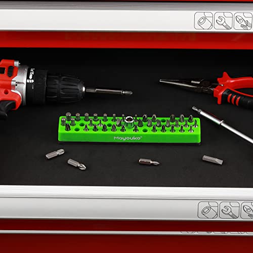 Mayouko 1/4" Magnetic Hex Bit Holder Rack Organizer, 43 Holes, 1/4-Inch Drill Bit Holder, Green&Blue, 2 Racks, Magnetic Bit Holder with Magnet Base for Screwdriver Bits - color: Green,blue