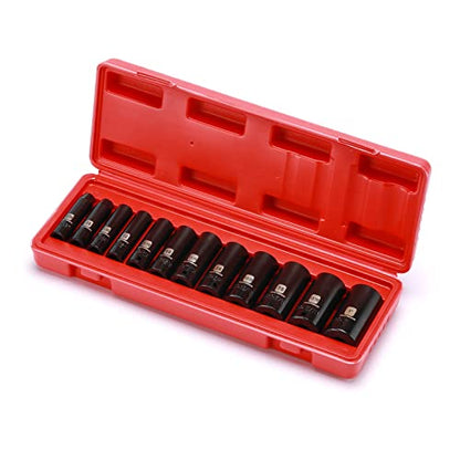 MIXPOWER 12 Pieces 3/8-Inch Drive Deep Impact Socket Set, 5/16 to 1 inch, CR-V, SAE, 6 Point, Deep, 12 Pieces 3/8" Dr. Socket - size: 5/16" - 1" (Deep)