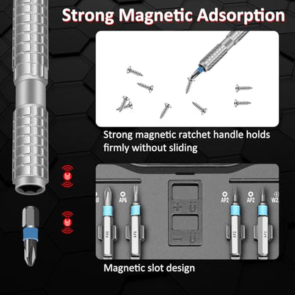 66 in 1 Magnetic Screwdriver Set, DIY Ratchet Screwdriver Set | Detachable Ratchet Handle, Multi Tool set for Furniture Assembly, Precision Electrical Appliance Repair, Bicycle Tools - color: Gray