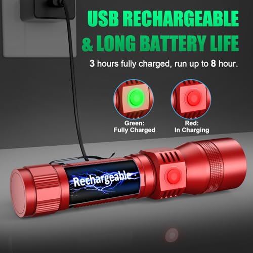 AdamStar Black Light Flashlight, 3 in-1 Rechargeable Flashlights, UV Light Magnetic LED Flashlight High Lumens, 7 Mode Camping Waterproof Flashlight for Pet Urine Detection - color: (Black + Red) with case