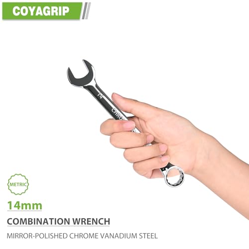14mm Wrench, Industrial Grade Spanner, Combination Wrenches Metric with 12-Point Box End, 15-Degree Offset, 14mm Wrenches Chrome Vanadium Steel Mirror Polished - size: 14mm