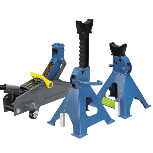 Larbanke 2-Ton Hydraulic Low Profile Floor Jack Combo Set with 2 Ratchet Jack Stands (6600 lbs), Car Jack and Stand Kit, Reflective Strips for Nighttime Use