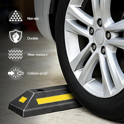 DNA Motoring 2 Pack 21" Parking Stopper for Garage, Heavy Duty Garage Parking Aid, Parking Gadgets Protects Car and Garage Walls, w/Reflective Yellow Tape Curb, 21" L x 5.7" W x 3.14" H, TOOLS-00826 - style: 3 side Reflective Strip