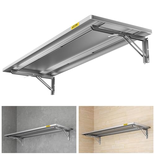 Aecxm 1.3x4ft Adjustable Rail Type Folding Storage Rack Shelf, Suitable for Garage, Storage Room, Kitchens Wall Shelf,Garage Storage Rack Floating Shelves, Wall Mounted Folding Table(1pc-Silver Gray) - color: Silver Gray, size: 1.3x4ft