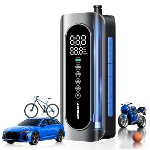 AUTOONE Tire Inflator Portable Air Compressor, 150PSI Air Pump for Car Tires with Tire Pressure Gauge, 3X Faster One Click Smart Cordless Tire Air Pump for Car, Motorcycle, Bike, Ball and More - size: 5200mAh