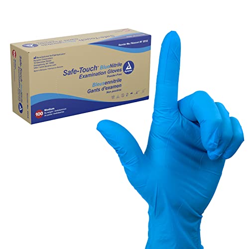 Dynarex Safe-Touch Disposable Nitrile Exam Gloves, Powder-Free, Latex-Free, Touchscreen Friendly & Used by Professionals, Blue, Medium, 1 Box of 100 Safe-Touch Disposable Nitrile Exam Gloves - size: Medium