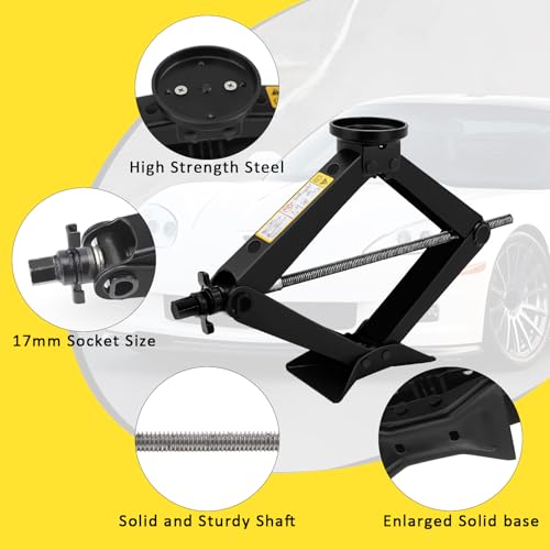 3-Ton Scissor Jack Kit for Mercedes A B C E W203/204/212/211/164 with Rubber Jack Pad, Car Spare Tire Repair Tools, Tire Changing Tools Kit for Chevrolet with L-Wrenches（17/19/21/23mm）