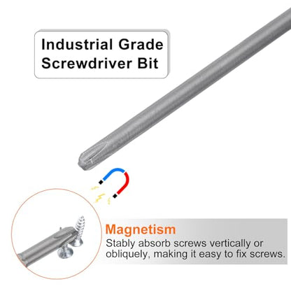 HARFINGTON 5pcs #2 Phillips Screwdriver Bit PH2 1/4" Hex Shank 3.15" (80mm) Long Magnetic S2 Steel Industrial Grade Screw Driver Bit Cross Head Electric Drill Bits 0.118" (3mm) Rod - size: PH2 x 80mm x 3mm