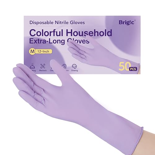 12-Inch Extended Disposable Nitrile Gloves, Latex-Free Powder-Free, Full Palm Textured Grip, Multipurpose Home - color: Orchid Purple (Pack of 50), size: Medium (Pack of 50)