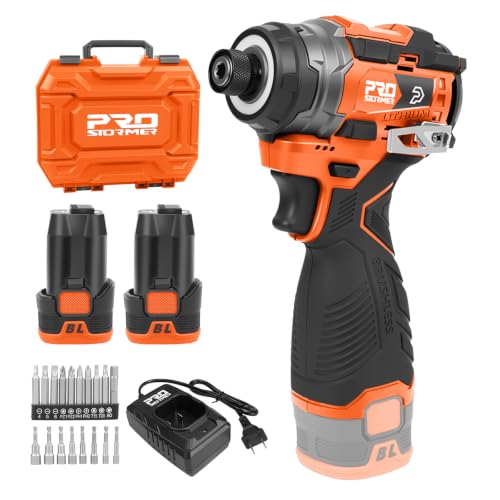 Prostormer 17V Cordless Impact Driver Set, 140Nm Brushless Screwdriver | with 3 Variable Speed, 1/4” Hex Chuck, 18 Pcs Bits, 1.5Ah Batteries & Charger(Orange) - color: Orange, size: 17V Impact Driver