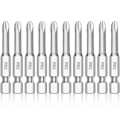 Phillips #2 Bit Set(10-Pack 2 Inch), 1/4 Inch Hex Shank S2 Steel Magnetic PH2 Screwdriver Power Bits - style: PH2