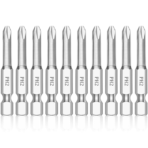 Phillips #2 Bit Set(10-Pack 2 Inch), 1/4 Inch Hex Shank S2 Steel Magnetic PH2 Screwdriver Power Bits - style: PH2