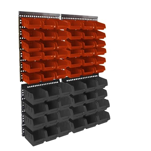 30 Pcs Wall Mounted Garage Storage Bins, Wall storage Parts Bins Rack, Nut and Bolt Garage Tool Organizer Bins for Nuts, Bolts, Screws, Shop, Accessories (Red+Black, MEDIUM(60PCS)) - color: Red+Black, size: MEDIUM(60PCS)