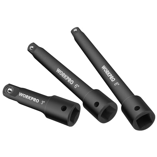WORKPRO 1/2" Drive Impact Extension Bar Set, Socket Extensions | 3 PCS Socket Extensions, 3”, 6” and 8” Length, Premium Chrome Vanadium Steel - style: 1/2" DR