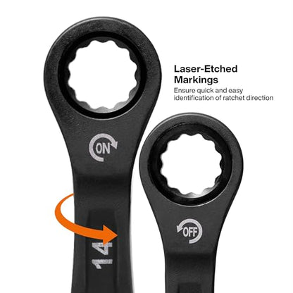 Klein Tools 69408MG Ratcheting Combination Wrench Set, Metric, 8-Piece, 8 to 19 mm, Steel Alloy, Foam Pouch, 90-Tooth