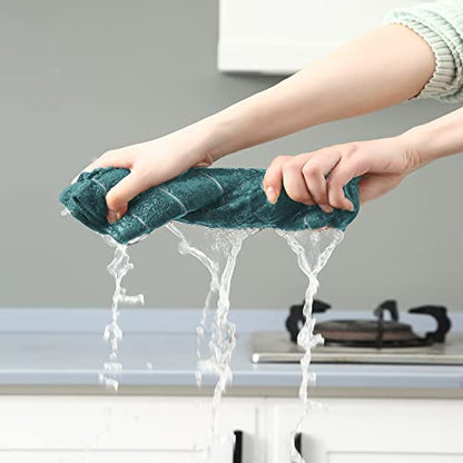 Puomue Microfiber Kitchen Towels and Dishcloths Set, 26 X 18 Inch and 12 X 12 Inch, Set of 12 Bulk Lint Free Dish Towels for Drying Dishes, Dark Green - color: Dark Green