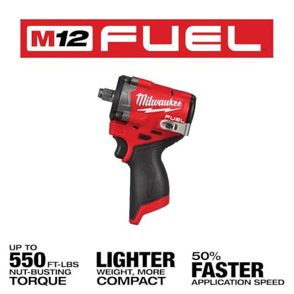 Milwaukee M12 FUEL Stubby 1/2 Inch Impact Wrench (Bare Tool)