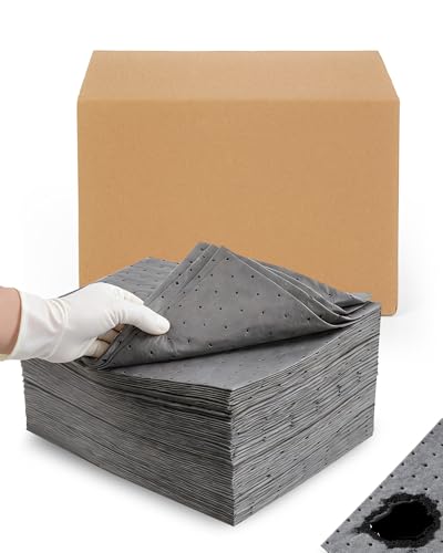 16"x18" Oil Absorbent Pads 100 Pack | Heavy & Fast Absorb | Reusable & Trimmable Lightweight Pads that Absorb Oil, Water, Coolant & Solvents for Workshops, Garages & Kitchen Drains - size: 16x18 Inch