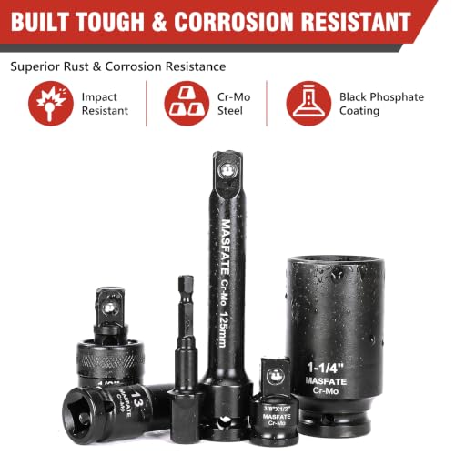 1/2" Impact Socket Set 35PCS,Metric 10-24mm SAE 3/8"-1-1/4" | CR-MO Steel,6-Point Design, Includes U-joint, Extension Bars, Adapter and Storage Case for heavy-duty automotive maintenance - size: 1/2" | Metric & SAE|35-PCS