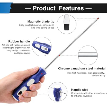 2-Pack 8 Inch Slotted & Phillips Screwdriver Set, Long Phillips and Flat Head Magnetic Screwdriver with Rubber Handle - size: 8 Inch