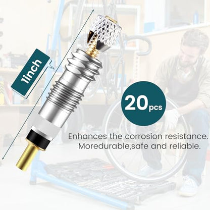 21Pcs Professional Brass Presta Valve Core & Stem - Leak-Proof Valve cores and Remover Tool Universal for Tubeless Road/MTB Bike Tires (Upgrade)