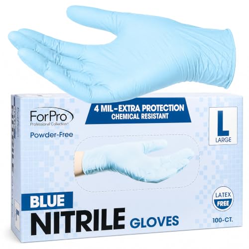 ForPro Disposable Nitrile Gloves, Chemical Resistant, Powder-Free, Latex-Free, Non-Sterile, Food Safe, 4 Mil - color: Blue, size: Large (Pack of 100)