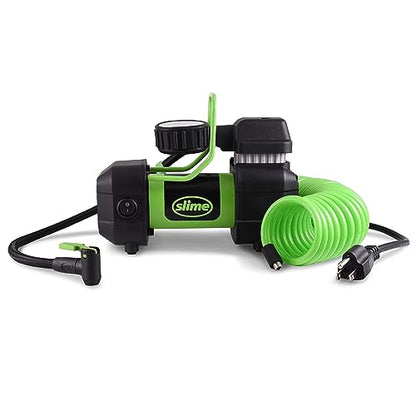 Slime 40045 Home Tire Inflator, Wall Mounted 120V, SUV, 4x4 Air Compressor, Heavy Duty, 2X Pro Power, with Analog 100 psi Dial Gauge, Long Hose and LED Light, 4 min Inflation - style: Pro Power, Wall Mounted