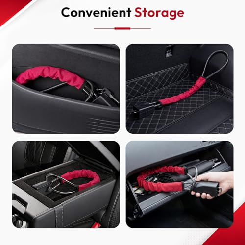 Car Steering Wheel Lock, 2PC Car Anti Theft Device, Seat Belt Lock | Thickened Steel Wire, Max 17” Locking Length, Easy Storage, 3 Keys per set, Fits Most Vehicles, Trucks, SUVs, Vans - color: Black and Red