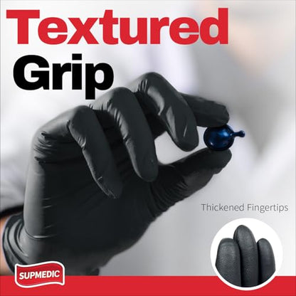 Supmedic Nitrile+ Disposable Gloves, 5Mil Chemical Resistant Powder-Free Latex-Free Glove Exam Cook Tattoo, Black Blue 100Pcs - color: (Black) Large