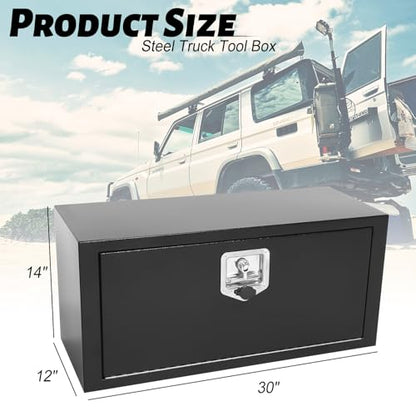 Heavy Duty Steel Plated Underbody Truck Tool Box with T-Handle Lock, Waterproof Tongue Box for Storage with Smooth Surface for Truck, Pickup, RV, Trailer - Black, 30" x 12" x 14" Inch - size: 30" x 12" x 14"