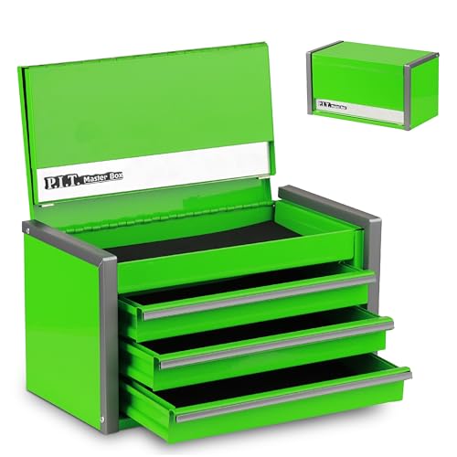 P.I.T. Mini Tool Box 8.6"W X 4.6"D, Portable 3 Drawer Steel Stackable Green Tool Box with Magnetic Tab Locking, Green Micro Top Chest with Liner for Tools Storage and Organizers, Home DIY - color: Green, size: 3-Drawer