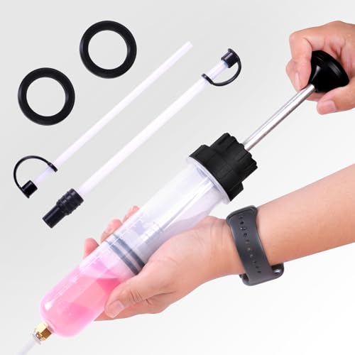 MaxWorks Manual Fluid Extraction and Filling Pump 200cc 7oz Multi Purpose Syringe Suction Gun for Oil Brake Fluid Coolant and Gear Lube with Extension Hoses (51044) - size: 200cc
