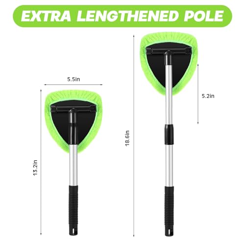 Baderke 10 Pcs Windshield Cleaner Tool Car Window Cleaning Supplies with Extendable Handle Include 6 Washable Microfiber Bonnets 2 Empty 60ml Spray Bottle Glass Wiper Kit (Green) - color: Green