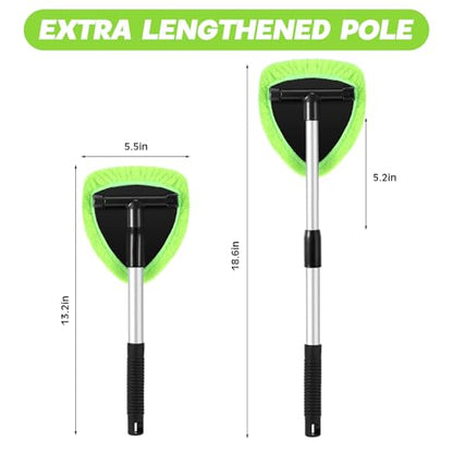 Baderke 10 Pcs Windshield Cleaner Tool Car Window Cleaning Supplies with Extendable Handle Include 6 Washable Microfiber Bonnets 2 Empty 60ml Spray Bottle Glass Wiper Kit (Green) - color: Green