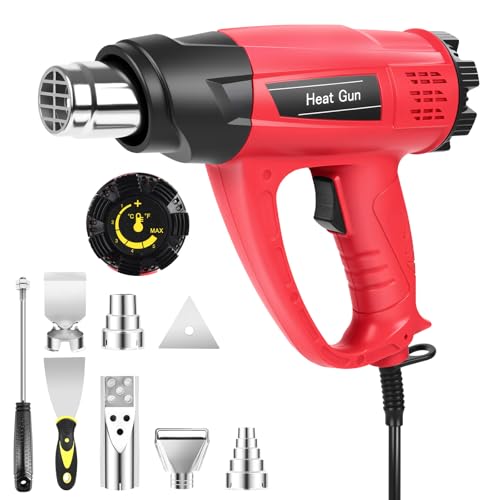 1800W Heat Gun for DIYers, Crafters & Electronics Repair – 140°F~1112°F Variable Temp, 1.5s Fast Heat, 5 Nozzles, 2 Scrapers, Overheat Protection, Hands-Free Stand | Shrink Tube, Resin, Vinyl Wrap - color: Red