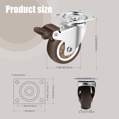 Nefish 2 Inch Swivel Caster Wheels for Furniture Rubber Casters Set of 4 Heavy Duty of 600 Lbs No Noise Locking Plate Castors for Cabinet, Table, Workbench (2 with Brake and 2 Without) - style: 2 IN (4 Pack)