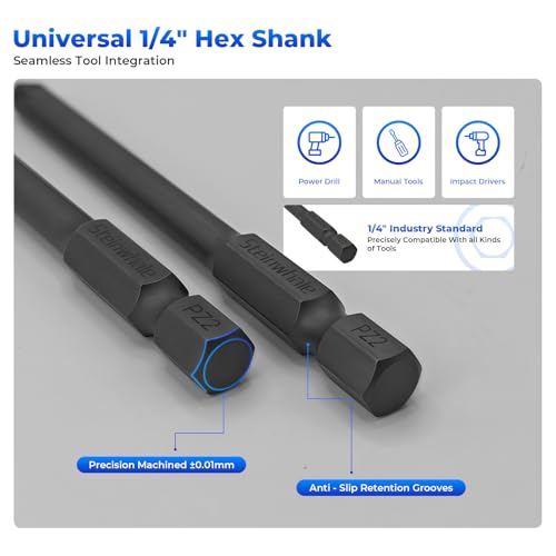 Impact Rated Screwdriver Bit Set, 4" Extended Long Magnetic Power Bits, Premium S2 Steel, Shock-Absorbing Design, 1/4" Hex Shank for Power Drill & Impact Driver (4 Inch Pozidriv) - size: 4 Inch Pozidriv