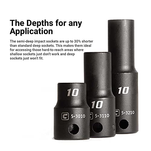 Capri Tools 3/8 in. Drive Shallow, Semi-Deep and Deep Impact Socket Set, Metric, 8 to 22 mm, 45-Piece - size: Shallow, Semi-Deep & Deep Set / 8-22 mm