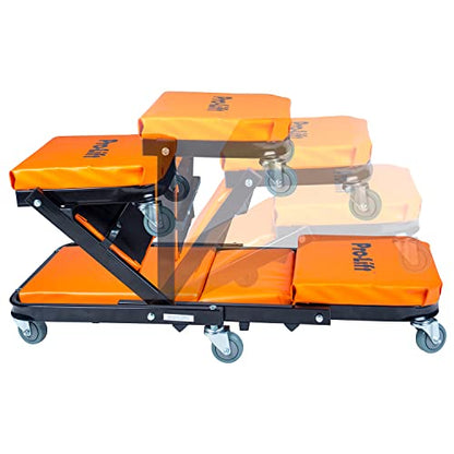 Pro-Lift Foldable Z Creeper - 2-in-1 Rolling Folding Car Creeper & Seat - 40" Adjustable Roller Garage Chair Lay Down or Sit, 450 LBS Capacity Under Car Roller Creeper with 6 Swivel Casters - color: Orange