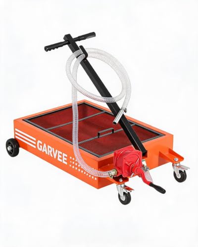 15 Gal Oil Drain Pan with Pump,Low Profile Rolling Oil Drain Cart with 8 ft Hose | with Manual Pump, Wheels & Folding Handle, Oil Drain Tank for Cars, SUVs, Trucks, Buses, RVs - color: National Flag-Orange, size: 15 Gal with Manual Pump