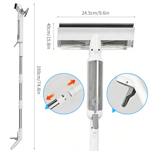 4-in-1 Window Squeegee with Extension Pole and Remote Control Spray, 74" Extendable Window Cleaner Tool, Window Cleaning Kit for Indoor Outdoor High Window, Car Glass & Shower Door