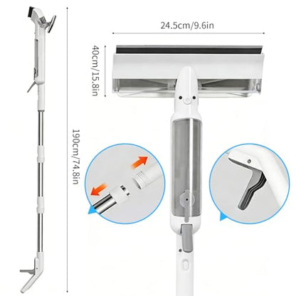4-in-1 Window Squeegee with Extension Pole and Remote Control Spray, 74" Extendable Window Cleaner Tool, Window Cleaning Kit for Indoor Outdoor High Window, Car Glass & Shower Door