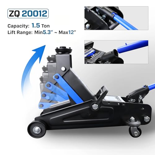 Low Profile Floor Jack 1.5 Ton (3000 lbs), Heavy Duty Hydraulic Car Jack with Storage Case, Single Piston Quick Lift Pump, 135-305mm (5.3"-12") Lifting Range（1.5T with case） - color: 1.5T