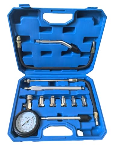 11PCS Engine Cylinder Compression Tester Kit, 0-300 PSI/0-20 Bar Gasoline Fuel Pressure Gauge Tool with M10 M12 M14 M16 M18 Adapters for Car Motorcycle ATV(11PCblue)
